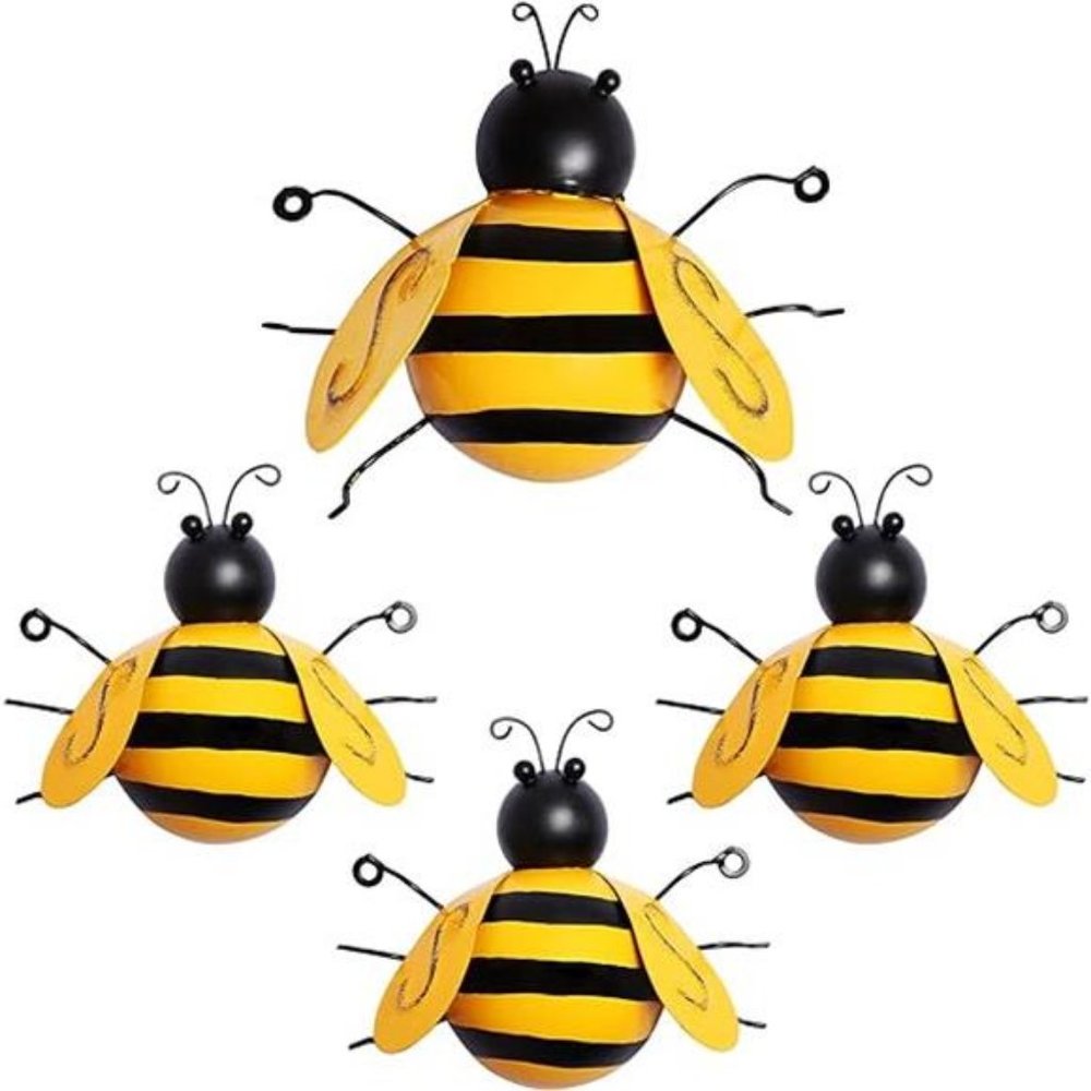 4 Pack Metal Bee Wall Art Sculptures Garden Decorations, Hanging Bee Wall Decor - Picture 8 of 8